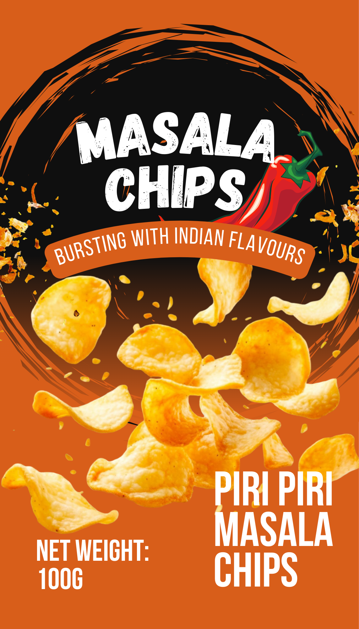 Orange Black And White Bold Piri Piri Chips Resealable Pouch